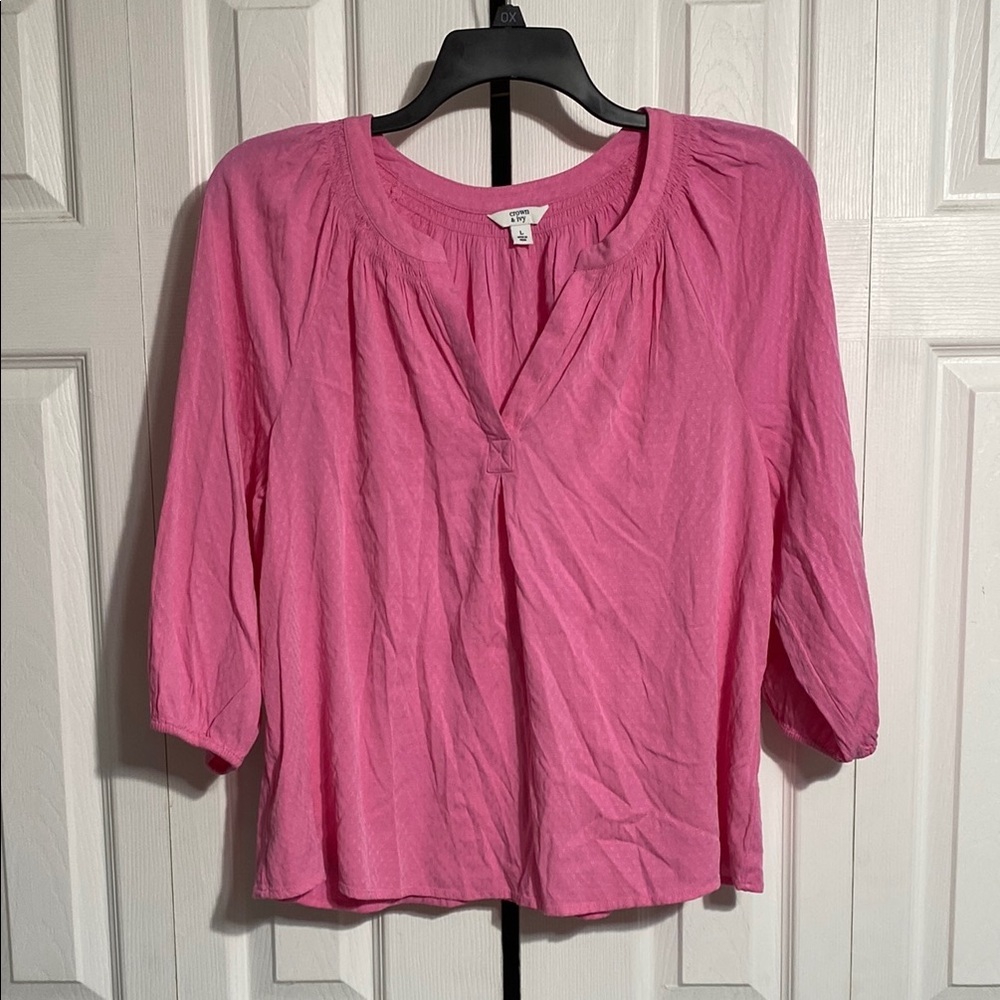 Crown & Ivy pink smock top shirt blouse top Size LARGE